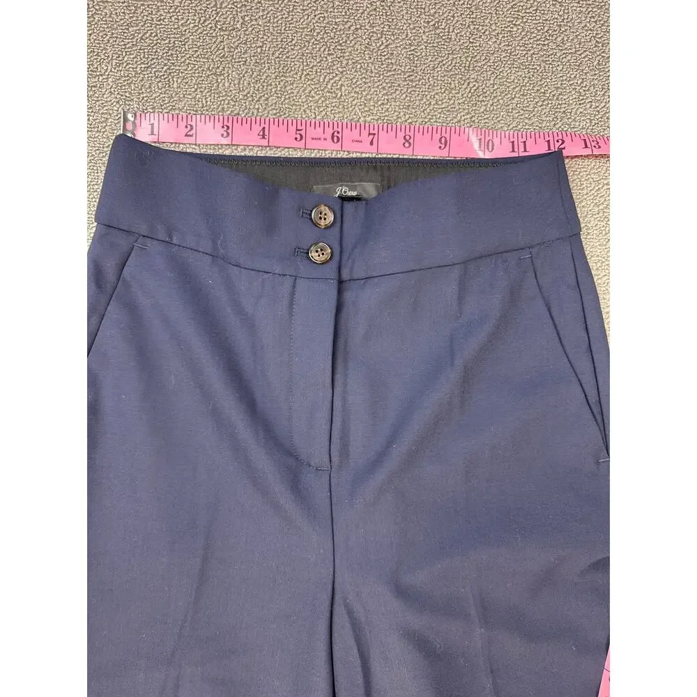NWT J. Crew Dress Pant High Rise Wool Blend Career‎ Professional Navy Blue Sz 00